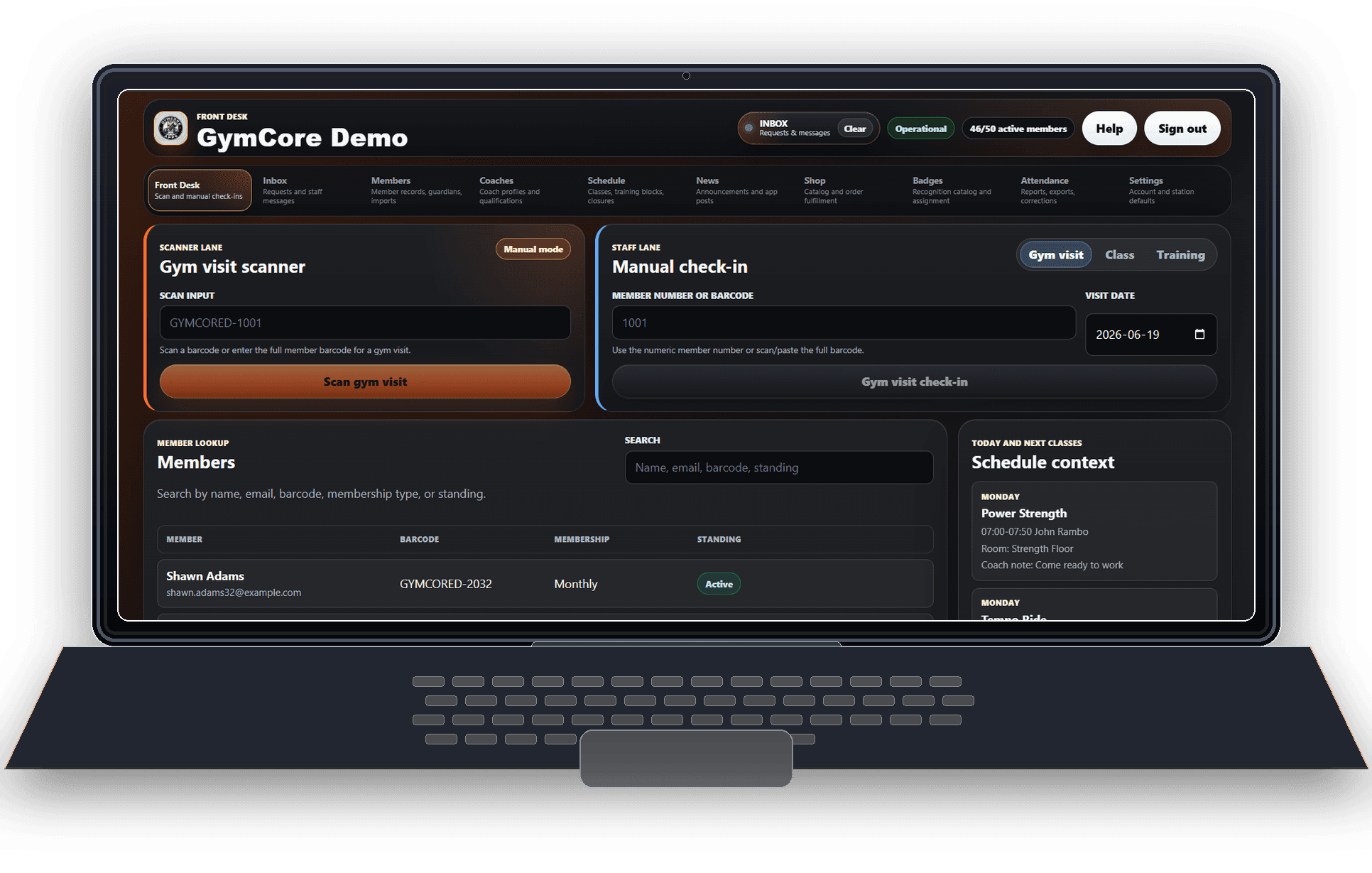 Front Desk Web command view on a laptop.